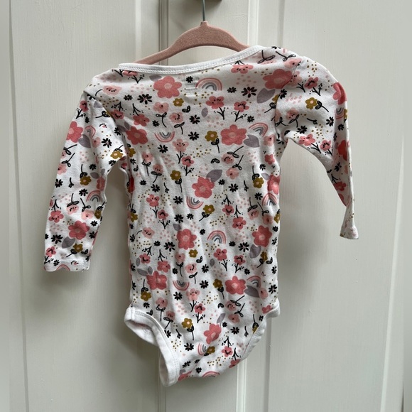 Gerber 3-6M White and Pink Floral Long Sleeve Girls Onesie - Picture 2 of 4